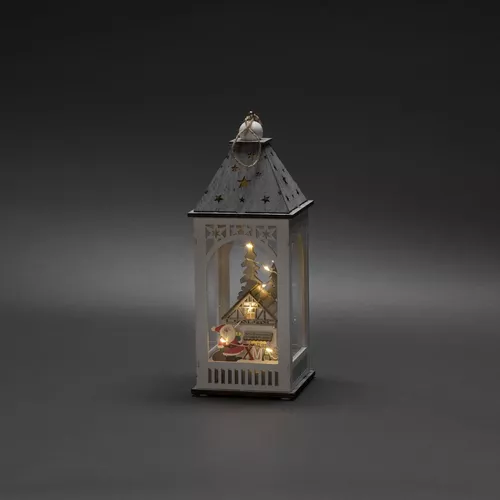 Felinar de lemn cu LED Căsuță, alb, 29 x 11 cm