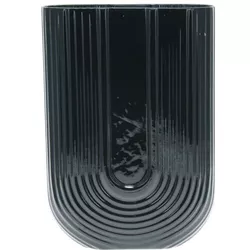 Vază de sticlă cu relief Eleanor, 16,5 x 23,5x 7,5 cm, negru lucios