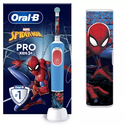 Periuță de dinți electrică Oral-B Vitality Pro Kids Spiderman, cu husă de voiaj