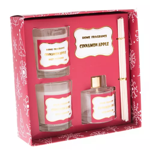 Set cadou scorțișoară și măr, 16,6 x 16,6 x 5,7cm, difuzor + 2x lumânare parfumată