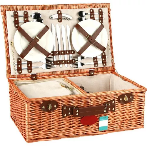 Coș de picnic pentru 4 persoane maro, 54 x 34 x 20 cm