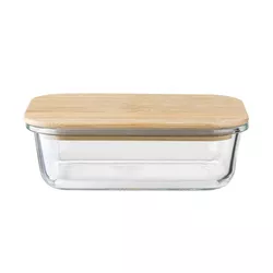 Recipient de sticlă cu capac din bambus Florina Clavato, 630 ml