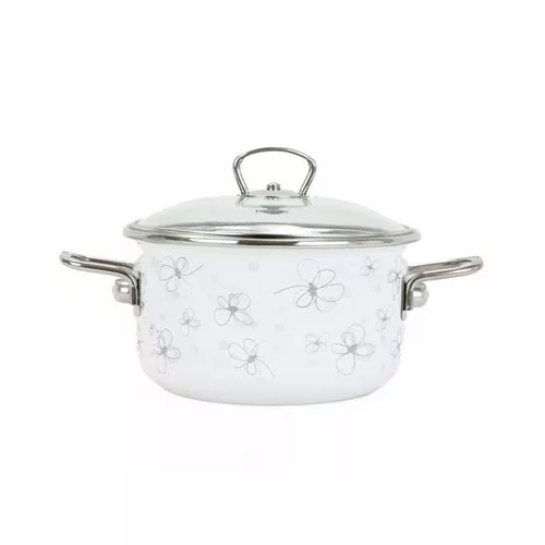 Oală emailată cu capac Belis Premium, alb, 16 cm, 1,5 l