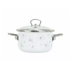 Oală emailată cu capac Belis Premium, alb, 16 cm, 1,5 l