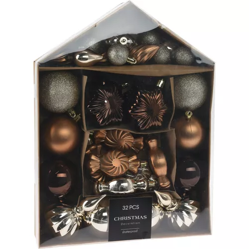 Set decorațiuni festive de Crăciun cupru/maro, 32buc, maro