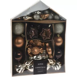 Set decorațiuni festive de Crăciun cupru/maro, 32buc, maro