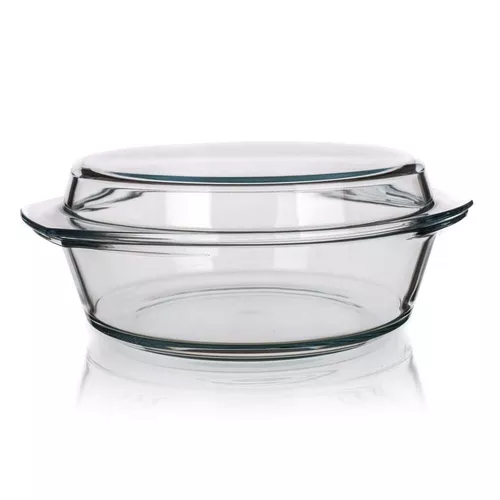 Tavă rotundă din sticlă Simax, cu capac, 2,1 l
