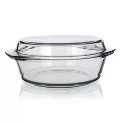 Tavă rotundă din sticlă Simax, cu capac, 2,1 l