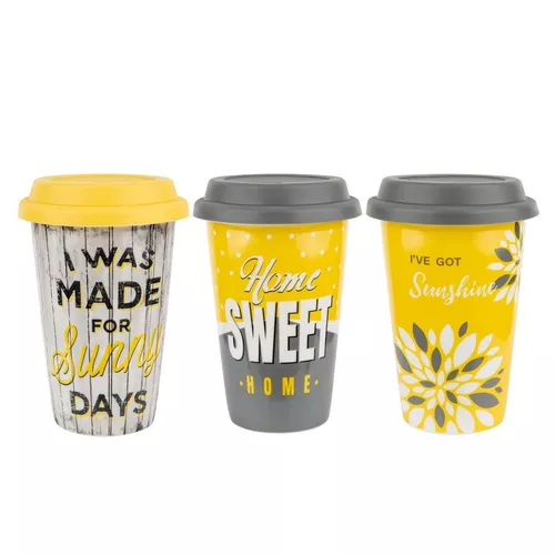 Cană din porțelan Florina  cu capac din siliconSunshine, 380 ml