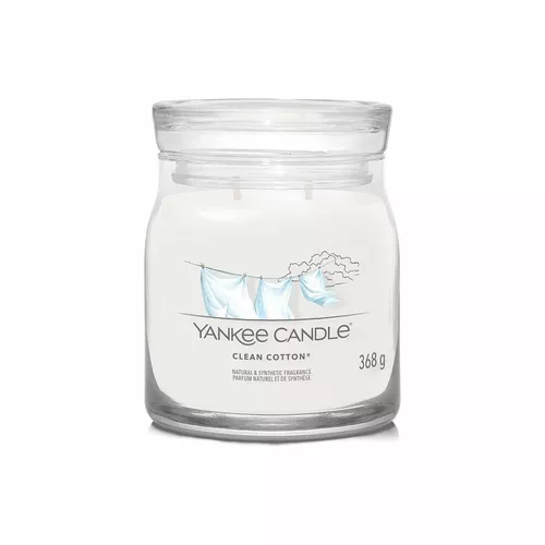 Lumânare parfumată Yankee Candle Signature în borcan, medie, Clean Cotton, 368 g