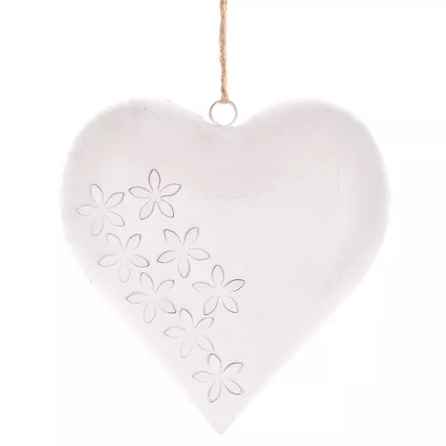 Decorațiune Inimă suspendată din metal 20 x 20 x 4 cm, albă