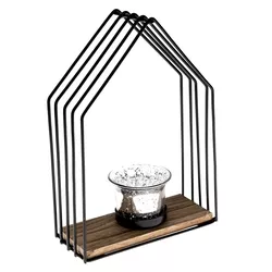 Suport de lumânări din metal Celestial house negru, 15 x 22 x 6,5 cm