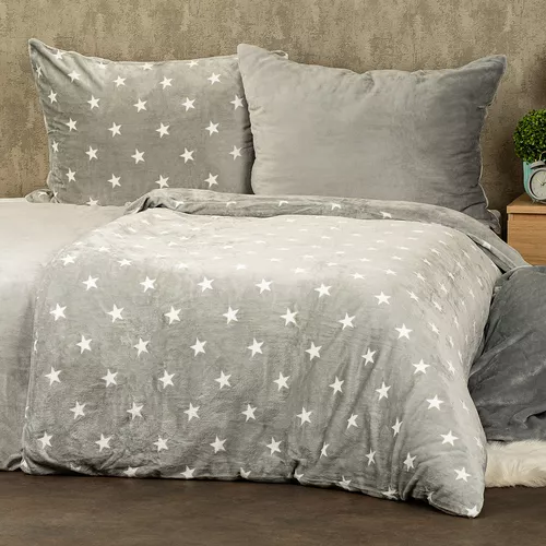 Lenjerie de pat microflanel 4Home Stars gri , 140x 200 cm, 70 x 90 cm