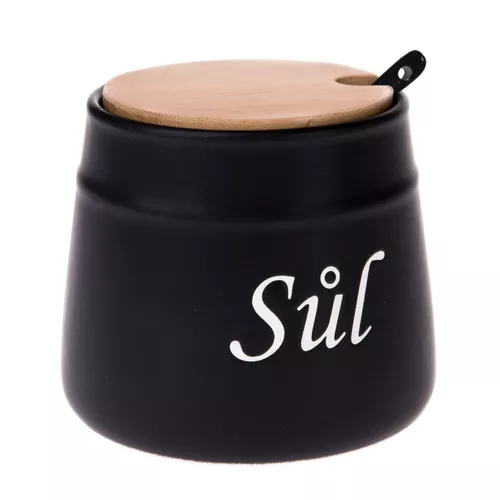 Doză ceramică cu lingură pentru sare, 10,5 x 10,5 x 10,5 cm
