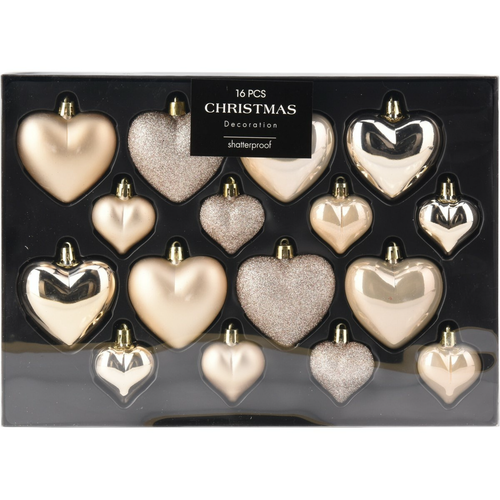 Set de ornamente de Crăciun Heart gold, 16 buc, auriu