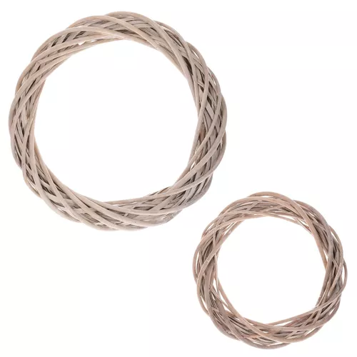 Set 2 coronițe din răchită, culoare gri, diametru 35 și 25 cm