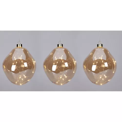 Set de ornamente LED de Crăciun Bila organică 3buc, auriu