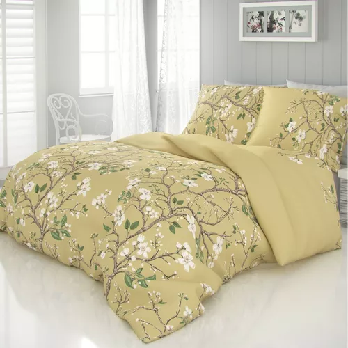 Lenjerie pat satin Primăvara aurie, 240 x 220 cm, 2 buc. 70 x 90 cm, 240 x 220 cm, 2 buc. 70 x 90 cm