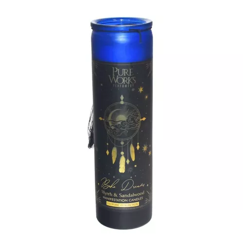 Arome Lumânare organică Myrrh & Sandalwood 300 gîn borcan înalt de sticlă colorată cu ciucure