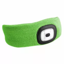 Bentiță cu lanternă Sixtol 180lm, alimentare USB, mărime uni, bumbac/PE, verde fluorescent