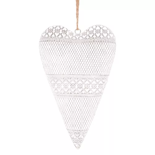 Decorațiune Inimă suspendată din metal 15 x 24 x 4 cm, albă