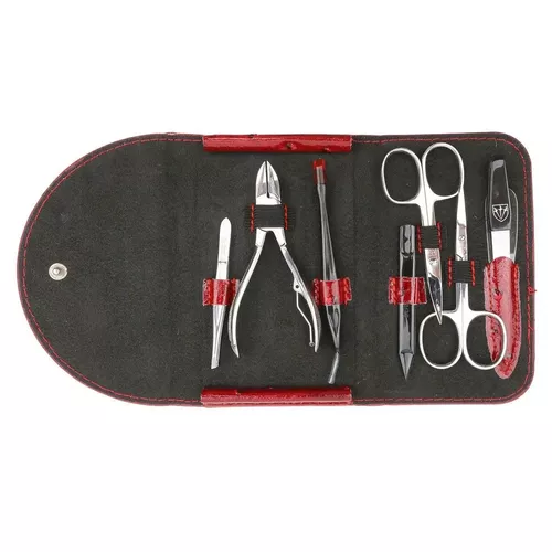 Set manichiură Kellermann 9226, pentru femei, model piele de struț, roșu